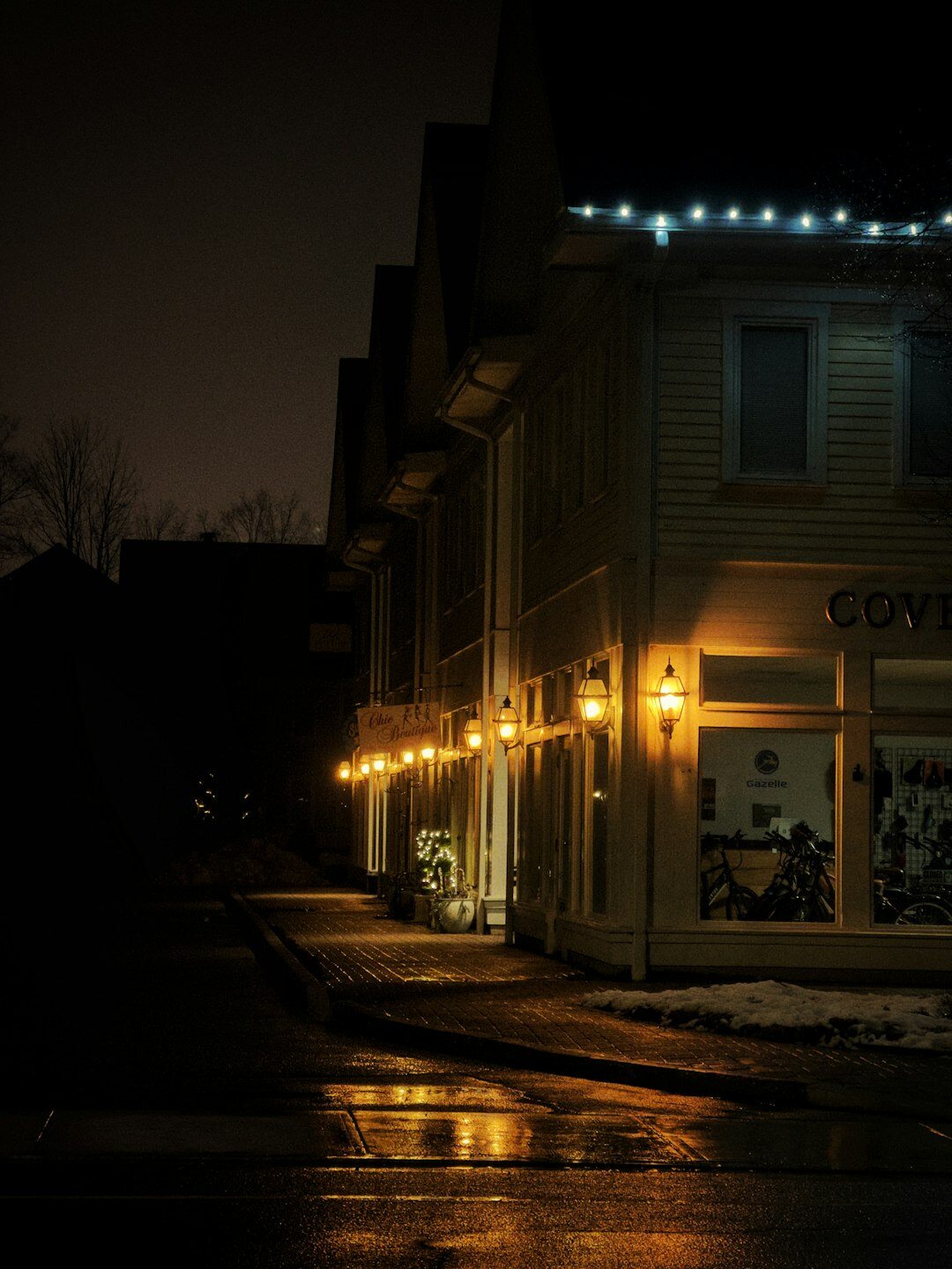 foggy night street in small town